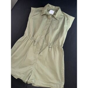 Celebrity Pink Women Olive Green Utility Romper Sleeveless Drawstring Waist M